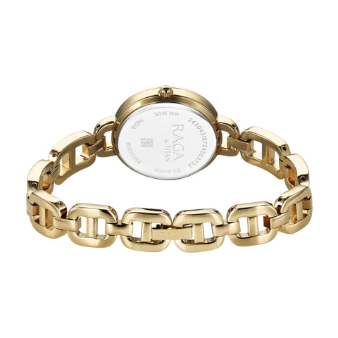 Titan Raga Showstopper Quartz Analog Golden Dial Women’s Watch | Metal Bracelet | 95305YM01