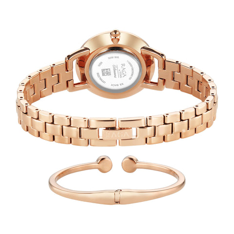 Titan Raga Glimmers Quartz Analog Red Mother of Pearl Dial Women’s Watch – Rose Gold Metal Bracelet | 95327WM01
