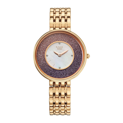 Titan Raga Glimmers Quartz Analog Mother of Pearl Dial Women’s Watch – Rose Gold Metal Bracelet | 95336WM01