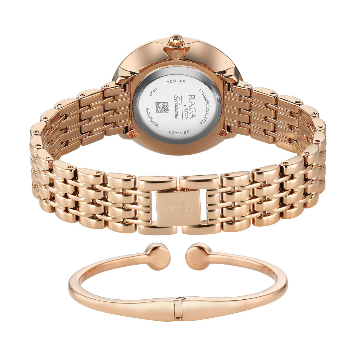 Titan Raga Glimmers Quartz Analog Mother of Pearl Dial Rose Gold Metal Strap Watch For Women