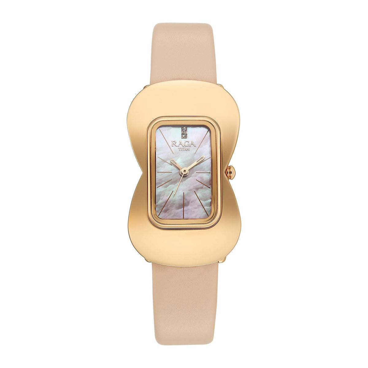 Titan Raga Glimmers Quartz Analog Pink Mother of Pearl Dial Women’s Watch | Pink Leather Strap | 95340WL01