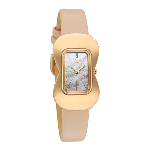 Titan Raga Glimmers Quartz Analog Pink Mother of Pearl Dial Women’s Watch | Pink Leather Strap | 95340WL01