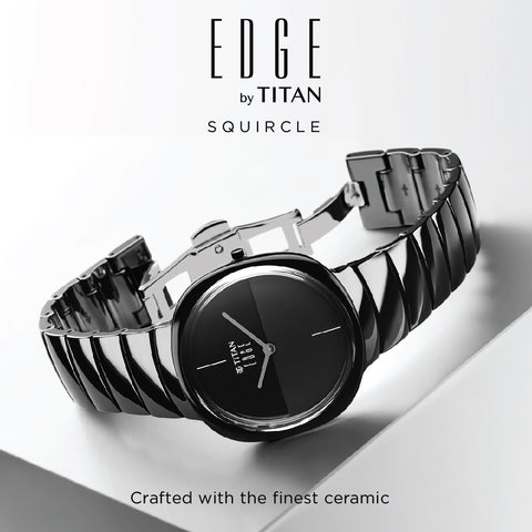 Titan Edge Squircle Quartz in Rich Black with Glossy Ceramic Unisex Watch