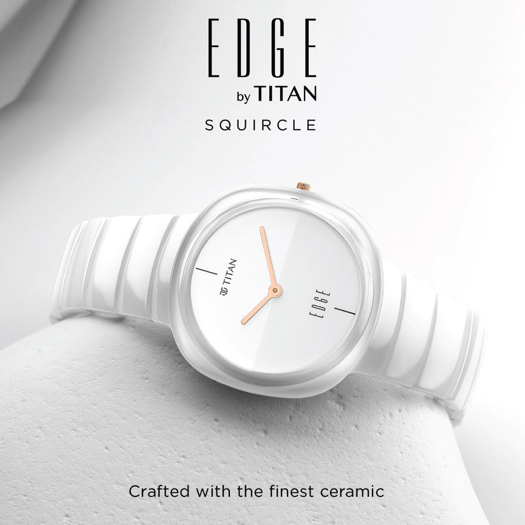 Titan Edge Squircle Quartz Analog White Dial Ceramic Strap Watch For Women