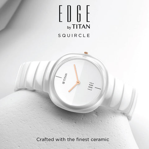 Titan Edge Squircle Quartz Analog White Dial Ceramic Strap Watch For Women